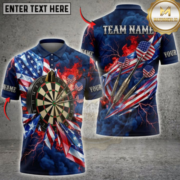 Maxcorners Darts American Flag Flaming Darts And Lightning Strike Personalized Name 3D Unisex Shirt