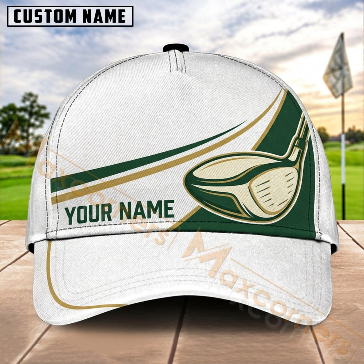 Maxcorners Golf Green Gold Club Dynamic Wave Personalized Name 3D Cap