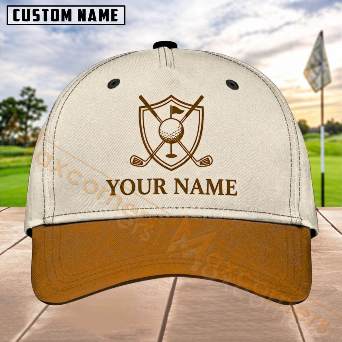 Maxcorners Golf Shield Clubs Logo Personalized Name 3D Cap (7 Colors)