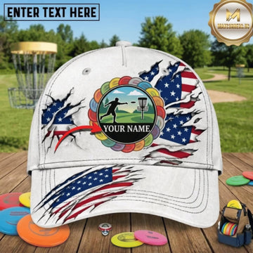 Maxcorners Disc Golf American Flag Flying Discs & Chain Basket Personalized Name 3D Cap LM3009