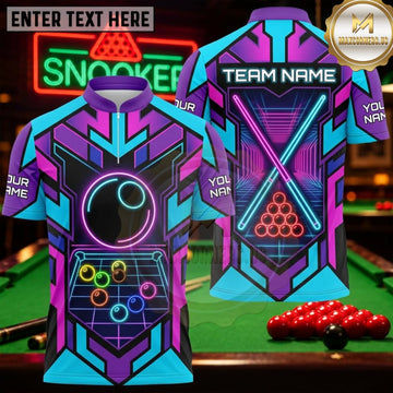 Maxcorners Snooker Purple Cyan Futuristic Neon Geometry Personalized Name 3D Unisex Shirt