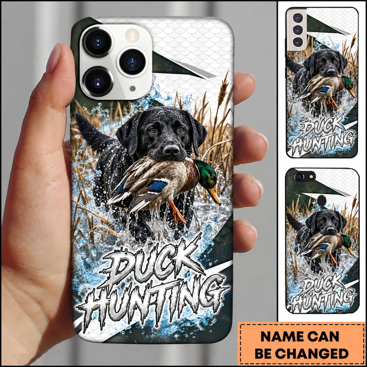 Maxcorners Duck Hunting German Shorthaired Pointer White Blue Water Splash Personalized Name 3D Phone Case - Black Labrador Retriever