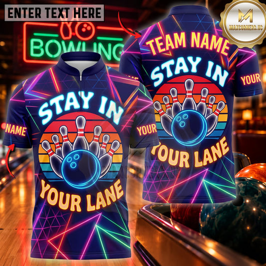 Maxcorners Bowling Stay In Your Lane Colorful Bowling Ball Personalized Name 3D Unisex Shirt