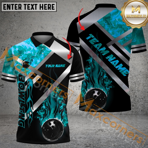 Maxcorners Ball Flame Smoke Bowling Jersey Multicolor Option Customized Name, Team Name 3D Polo Shirt