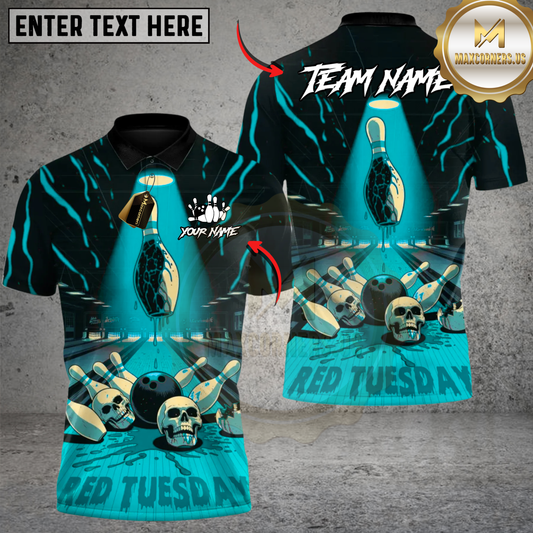 Maxcorners Bowling Red Tuesday Horror Multicolor Customized Name, Team Name 3D Shirts