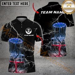Maxcorners Thunder Strike Disc Golf Polo Shirt Personalized Name, Team Name 3D Shirt (4 Colors)