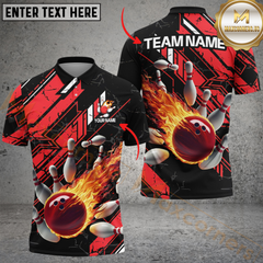 Maxcorners Bowling Fireball Impact Personalized Men And Women 3D Polo Shirt Custom Bowling Team Jersey (4 Colors)