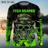 Maxcorners Fish Reaper Skull Black And Neon Green Customize Name 3D Shirt