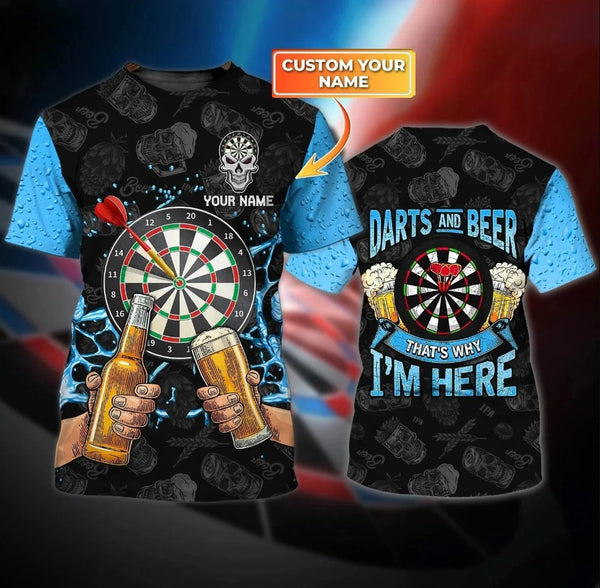 Maxcorners Dart Personalized 3D All Over Printed Dart And Beer Skull Blue Shirt