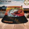 Maxcorners Fishing Compass Lure Sunset Splash Personalized Name 3D Bucket Hat (12 Fish Species)