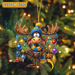 Maxcorners Personalized Cartoon Moose Bauble Hunting Acrylic Christmas Ornament And Keychain Custom Gift For Hunters 2D Flat