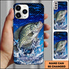 Maxcorners Fishing Blue Geometric Splash Wave Personalized Name Phone Case (12 Fish Species)