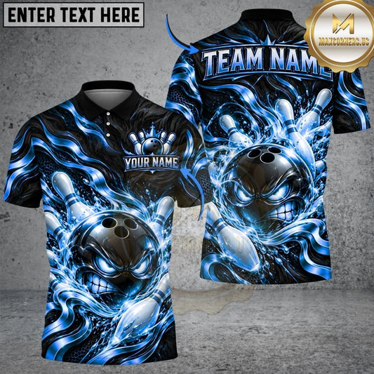 Maxcorners Bowling Evil Smile Golden Swirl Energy Fireball Pins Artwork Multicolor Customized Name, Team Name 3D Shirts