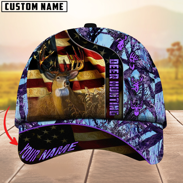 Maxcorners Unique USA Flag Deer Hunting Cap Multicolor Personalized Name 3D Cap