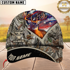 Maxcorners Hunting Deer American Flag Camouflage Multicolor Personalized Name 3D Cap