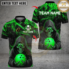 Maxcorners Flame Grim Reaper With Bowling Multicolor Customized Name, Team Name 3D Shirts
