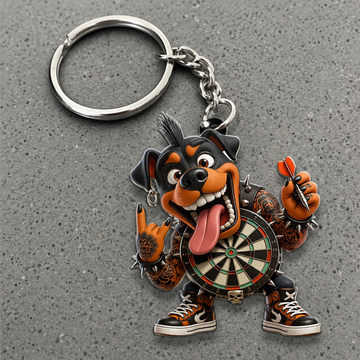 Maxcorners Darts Punk Rottweiler Dog 3D Keychain And Ornament