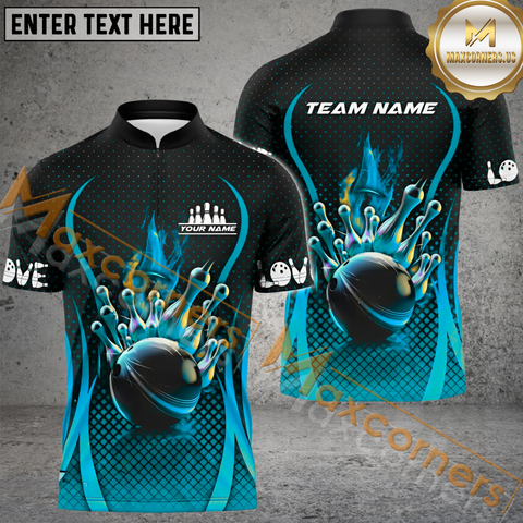 Maxcorners Ball And Pins Fire Dot Pattern Bowling Jersey Multicolor Customized Name, Team Name 3D Polo Shirt