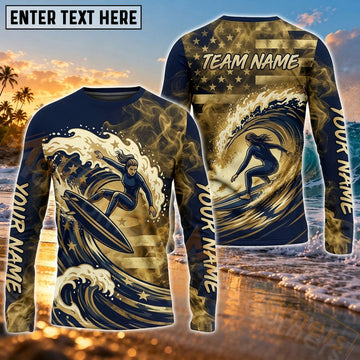 Maxcorners Surfboard Dramatic Ocean Wave Art Customized Name, Team Name 3D Long Sleeve Shirt