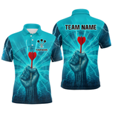 Maxcorners Men’s Custom Darts Shirt - Turquoise Lightning Fist With Maroon Dart Arrow LM2404