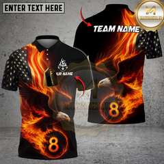 Maxcorners Billiard Ball 8 Eagle Flag Flame Personalized Name Shirt (4 Colors)