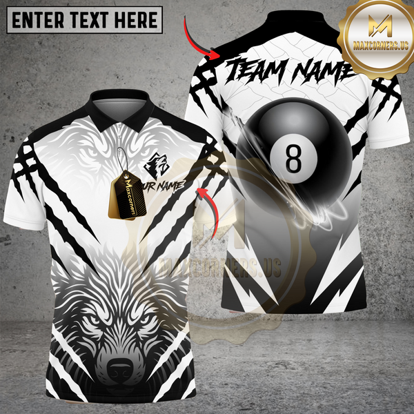 Maxcorners Billiard 8-Ball Wolf Pattern Personalized Name Shirt (4 Colors)