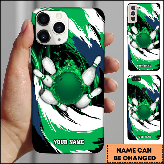 Maxcorners Bowling Fire Strike Pins Multicolor Personalized Name 3D Phone Case