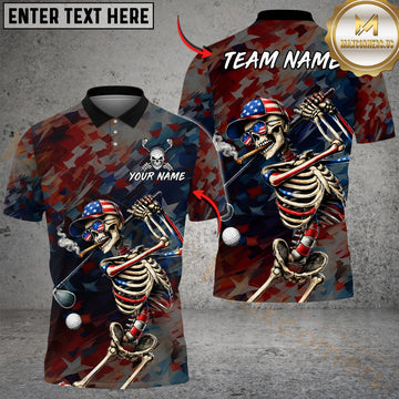 Maxcorners Grim Reaper Patriot Golf Polo Customized Name, Team Name 3D Shirts