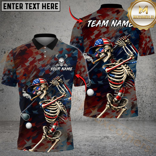 Maxcorners Grim Reaper Patriot Golf Polo Customized Name, Team Name 3D Shirts