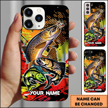 Maxcorners Trout Fishing Multi Fish Fire Splash Art Personalized Name 3D Phone Case