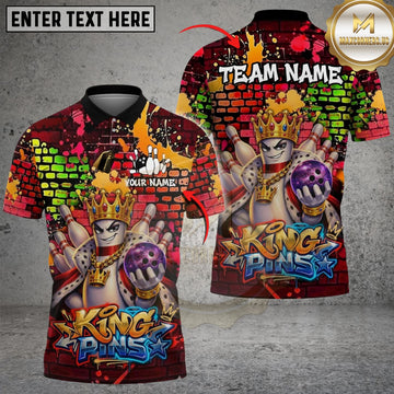 Maxcorners Bowling & Pins Graffiti Street King Pins Customized Name, Team Name 3D Shirt (4 Colors)