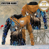 Maxcorners Blue Wilderness Moose Hunting USA Flag Custom Name Shirt 3D All Over Printed Clothes