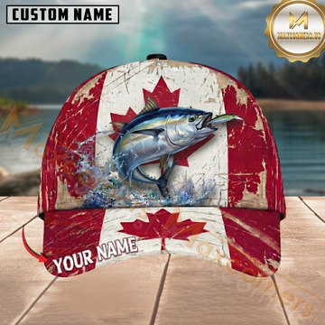 Maxcorners Fishing Canada Flag Personalized Name 3D Cap