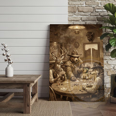 Maxcorners Wild West Poker Canvas Wall Art - Animals Playing Cards Saloon Print