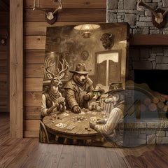 Maxcorners Wild West Poker Canvas Wall Art - Animals Playing Cards Saloon Print