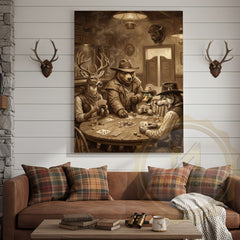 Maxcorners Wild West Poker Canvas Wall Art - Animals Playing Cards Saloon Print