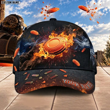 Maxcorners Trap & Skeet Shooting Flaming Clay Target Personalized Name 3D Cap