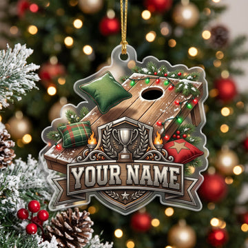 Maxcorners Cornhole Christmas Champion Wreath Board Customized Name 3D Keychain And Ornament