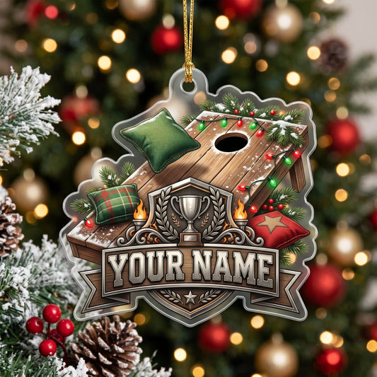 Maxcorners Cornhole Christmas Champion Wreath Board Customized Name 3D Keychain And Ornament