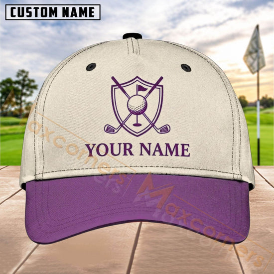 Maxcorners Golf Shield Clubs Logo Personalized Name 3D Cap (7 Colors)