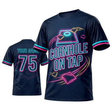 Maxcorners Cornhole On Top Navy Pink Neon Personalized Name 3D Unisex Shirt