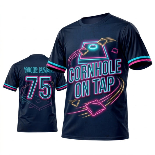 Maxcorners Cornhole On Top Navy Pink Neon Personalized Name 3D Unisex Shirt