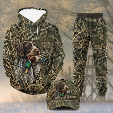 Maxcorners Duck Hunting Brown Hunting Dog White Hood Grass Camo Personalized 3D Shirts