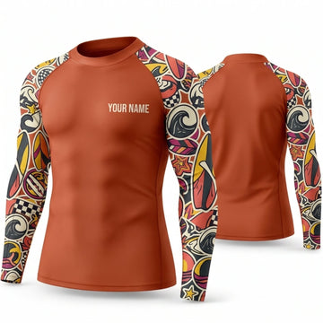 Maxcorners Personalized Traditional Tattoo Rust Orange Shirt with Ornamental Sleeve Art 3D All Over Printed Shirts, Best Gifts for Tattoo Lovers