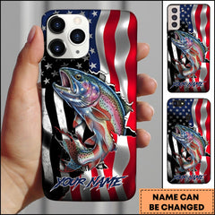 Maxcorners Trout Fishing Phone Case Patriotic Style Personalized Name Phone Case