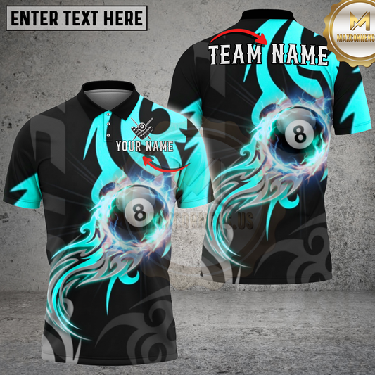 Maxcorners Pool 8 Ball Electric Flame Effect Multicolor Options Personalized Name, Team Name 3D Shirt (4 Colors)