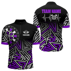 Maxcorners Personalized Darts Heartbeat Zig-Zag Pattern Custom Dart Shirts For Men, Dart Team Jersey|Purple LM105
