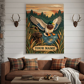 Maxcorners Moose Hunting Northern Lights Mountain Personalized Canvas Wall Art