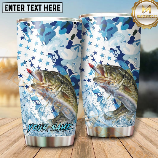 Maxcorners Fishing Tumbler Blue Camo Star Pattern Design Personalized Name Tumbler (13 Species)