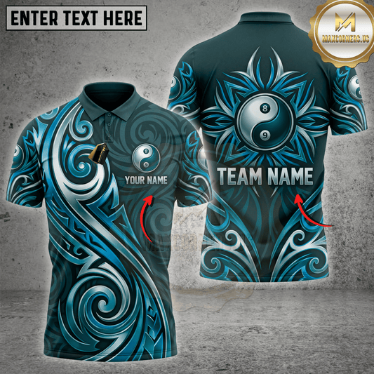 Maxcorners Yin Yang Eight Ball Spiral Motion Pool Shirt Multicolor Customized Name, Team Name 3D Shirts